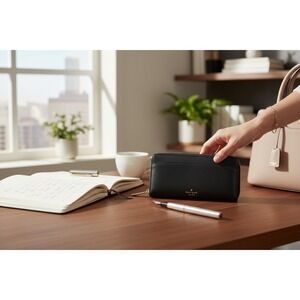 NWOT‎ Kate Spade Black Zip-Around Continental Wallet